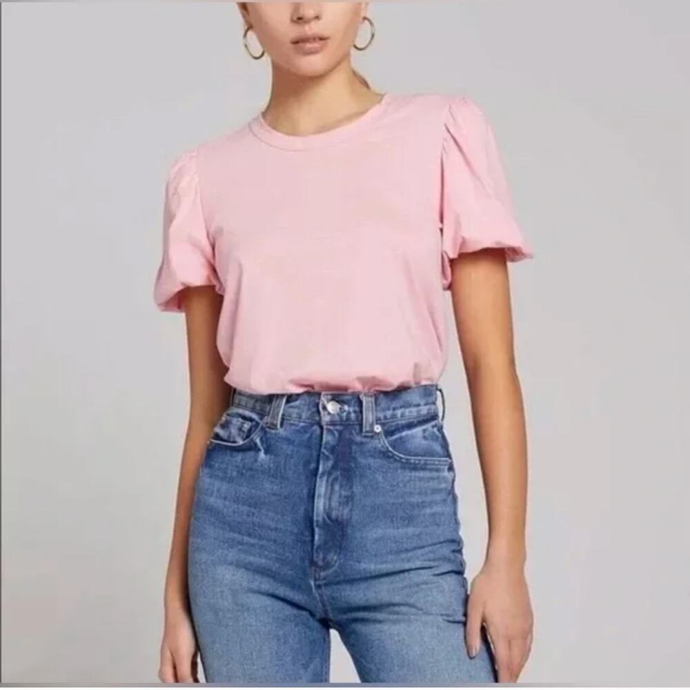 A.L.C. Poole Puff Sleeve Top Tee Shirt Cotton Pink Size S